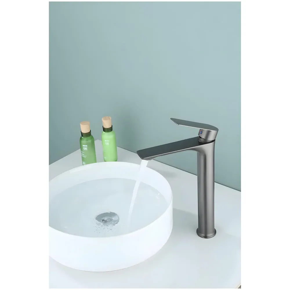 Dark Grey Faucet Tall Pillar Cock Tap Single Knob, SS 304 Material, for Wash Basin Bathroom 12 Inches Height Cold Water Only - 30cm Height