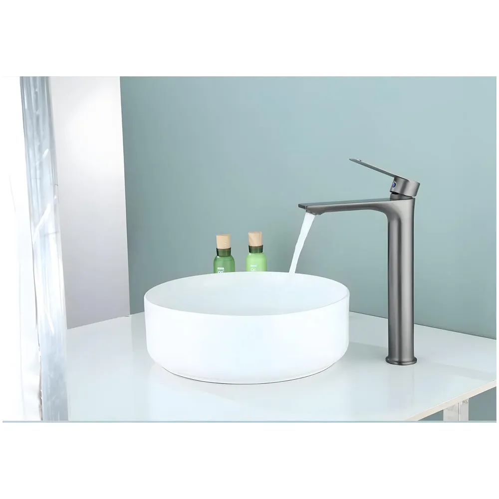 Dark Grey Faucet Tall Pillar Cock Tap Single Knob, SS 304 Material, for Wash Basin Bathroom 12 Inches Height Cold Water Only - 30cm Height