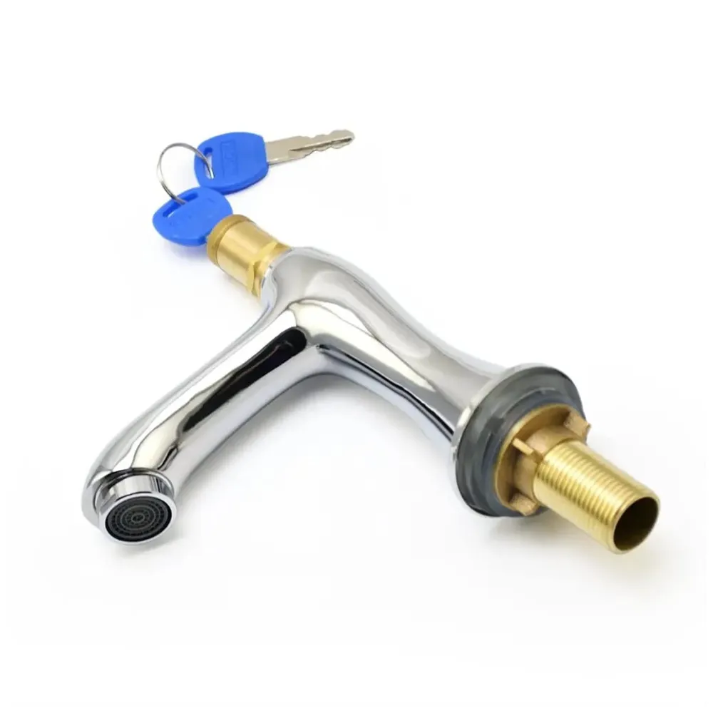 Tap With Lock and Key, 1/2" Thread Water Pillar Cock, Lockable Faucet for Outdoor Garden, Brass Water Tap
