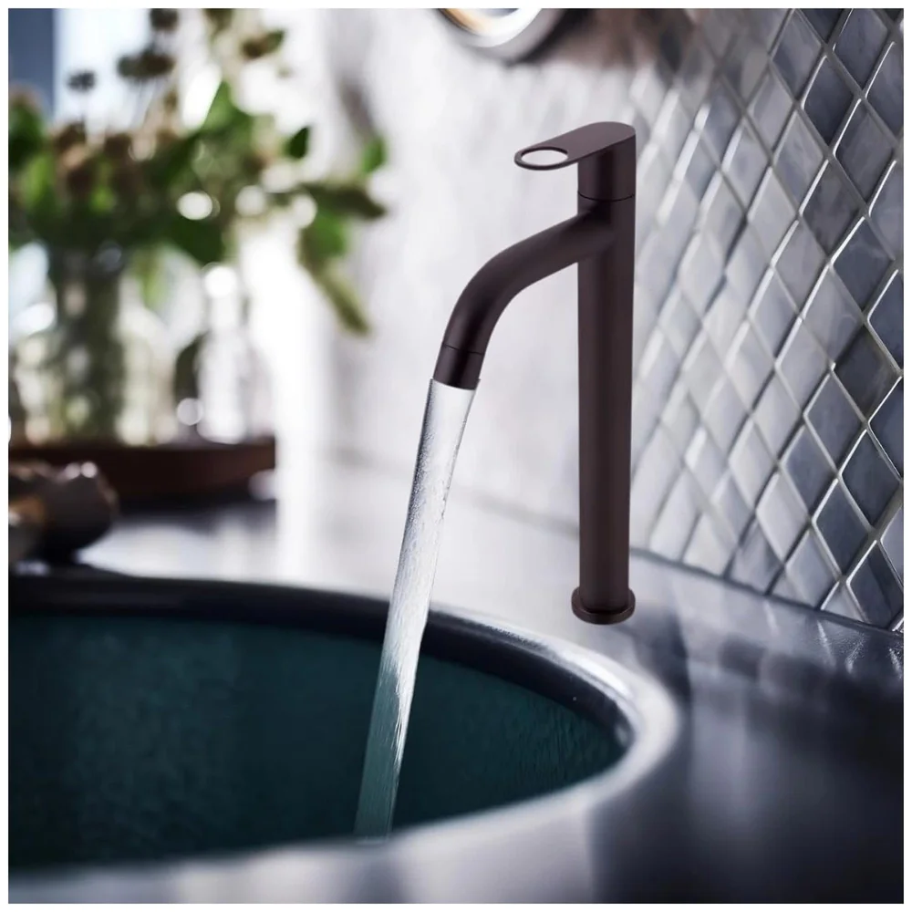 SS Extended Tall Body Pillar Cock 12''Tap Black Faucet Waterfall Single Lever, SS Material, for Wash Basin Bathroom 12 Inches Height