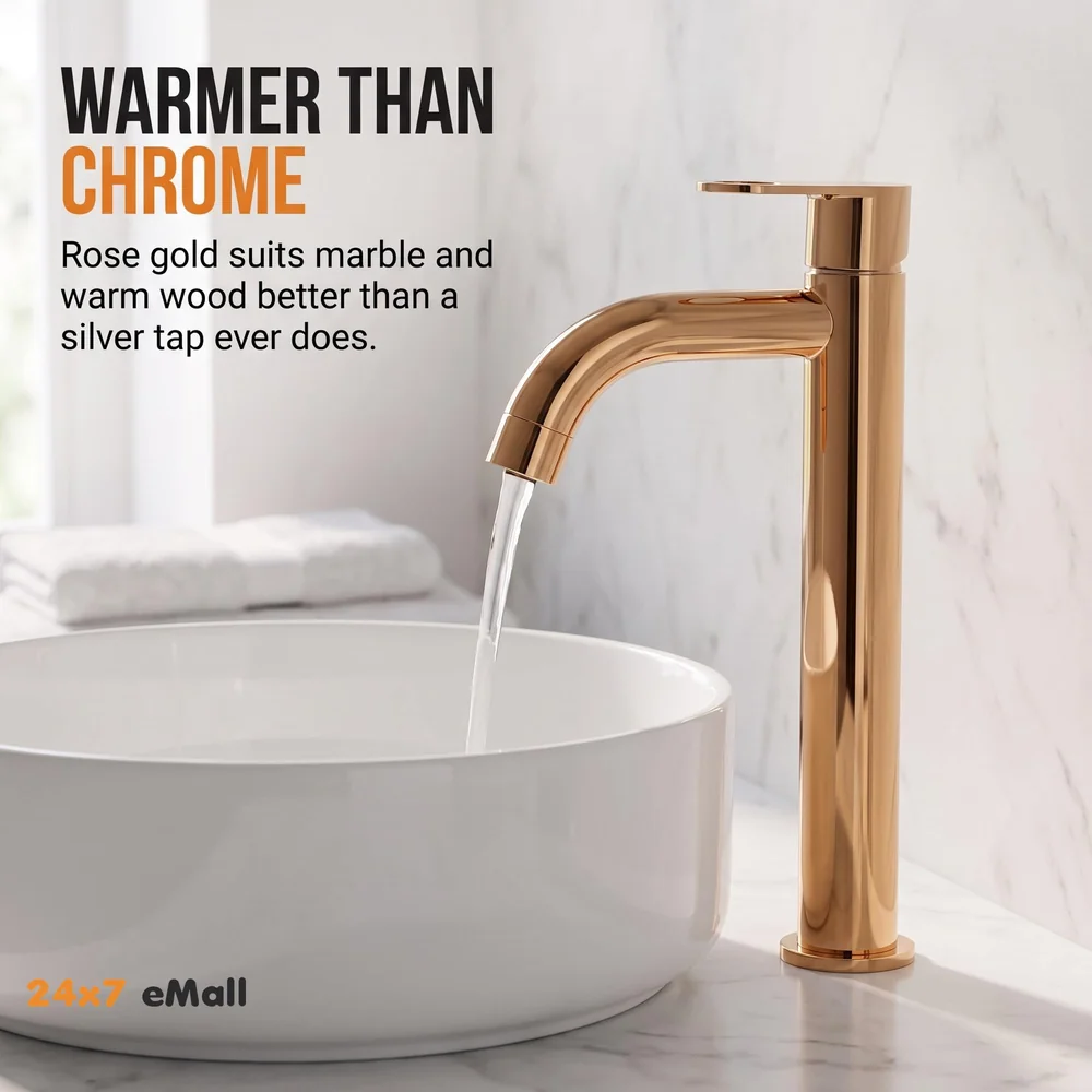 SS Tall Body Pillar Cock 12 inch Rose Gold Faucet Waterfall Tap