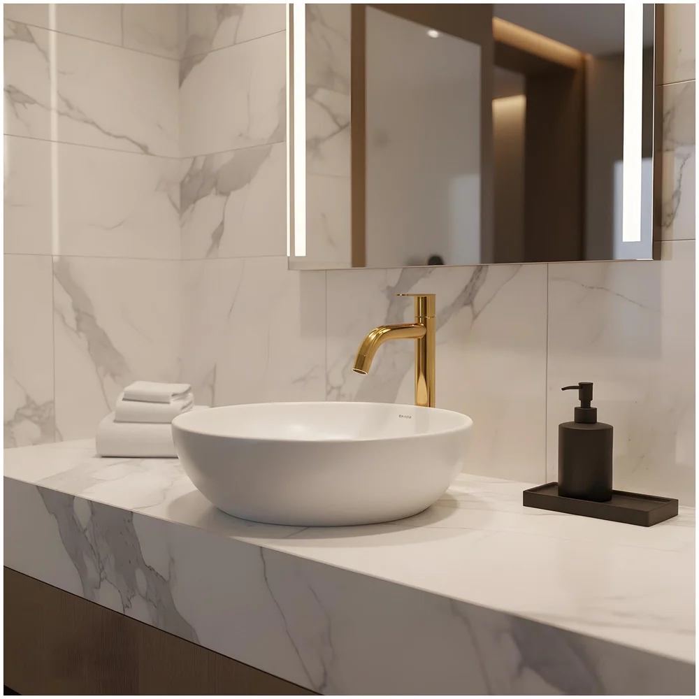 SS Tall Body Pillar Cock 12 inch Rose Gold Faucet Waterfall Tap