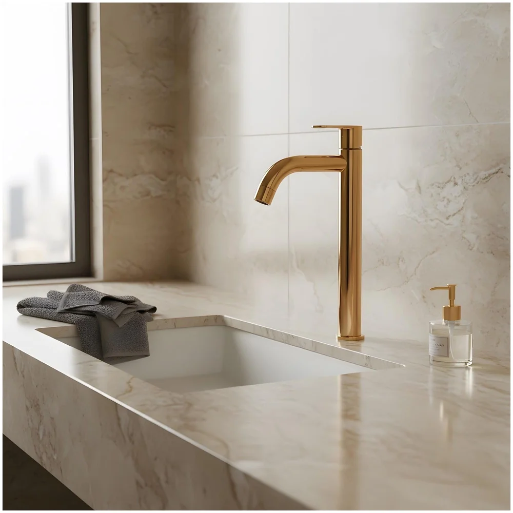 SS Tall Body Pillar Cock 12 inch Rose Gold Faucet Waterfall Tap