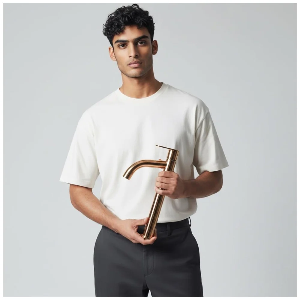 SS Tall Body Pillar Cock 12 inch Rose Gold Faucet Waterfall Tap