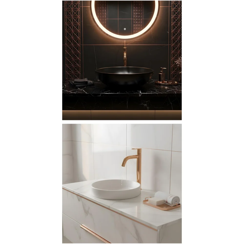 SS Tall Body Pillar Cock 12 inch Rose Gold Faucet Waterfall Tap