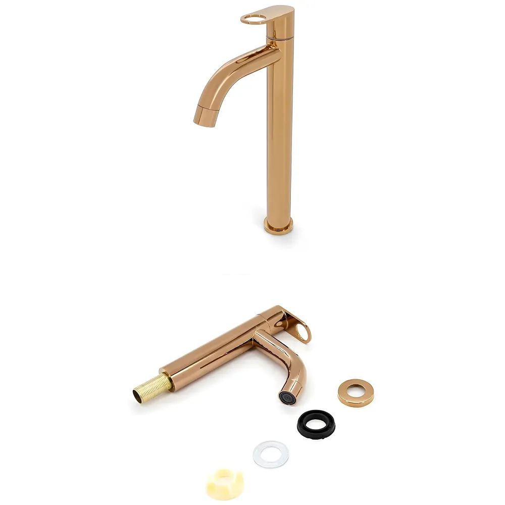 SS Tall Body Pillar Cock 12 inch Rose Gold Faucet Waterfall Tap