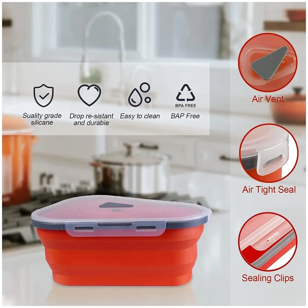 Pizza storage container, silicone pizza storage container collapsible includes 5 trays, adjustable pizza caddy to save space in the fridge and containers for the rest of the pizza slices.