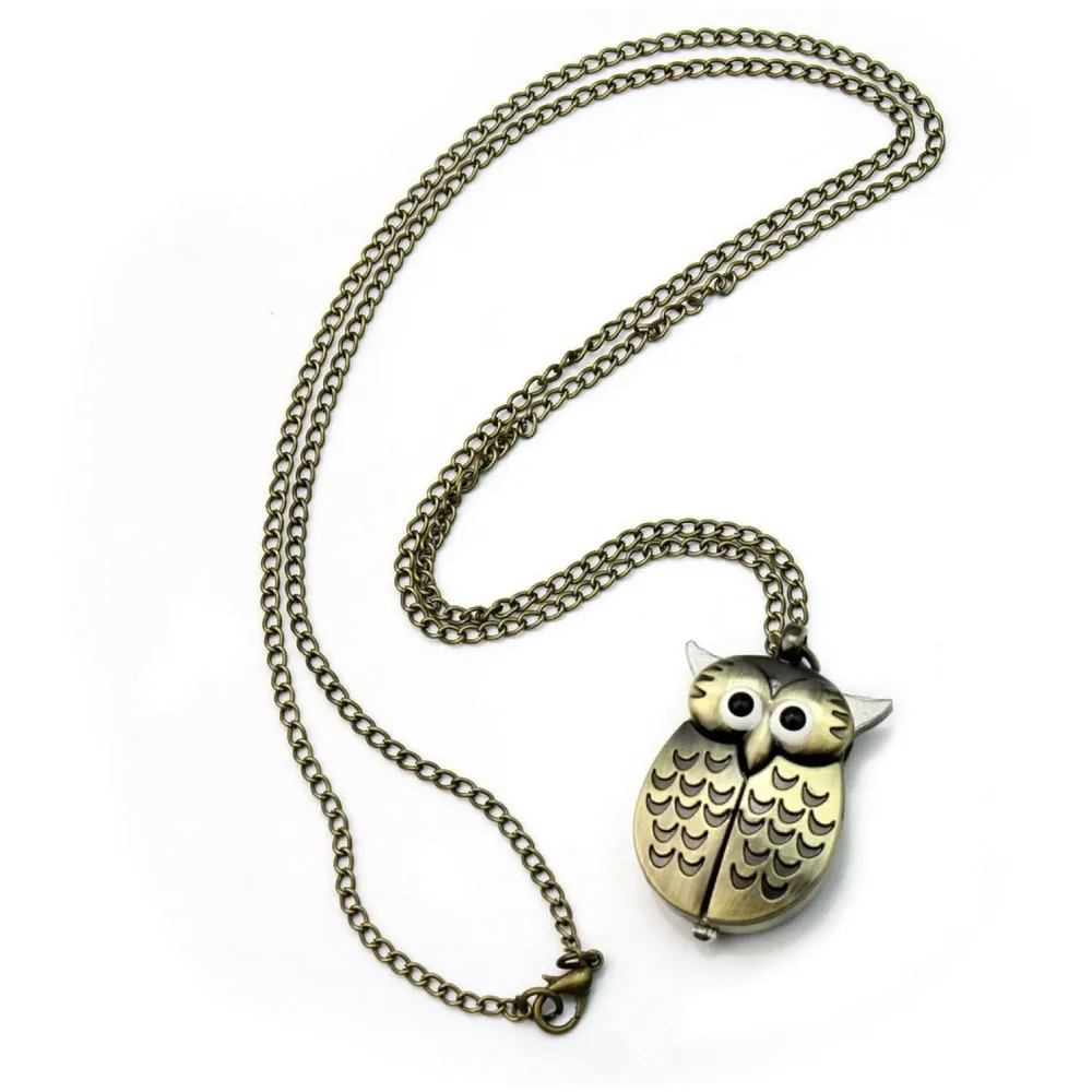 owl Pocket Watch Classic Vintage Retro Antique Owl Chain Pocket 2.5 Cms Diameter Pendent (Owl2)