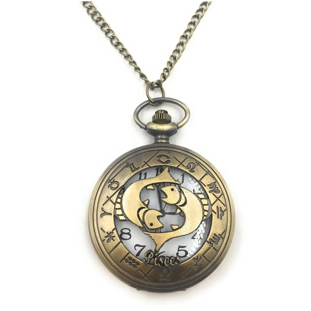 Antique Classic Pisces Vintage Quartz Pocket Watch Case Zodiac 4.5 cms Diameter February 19 to March 20