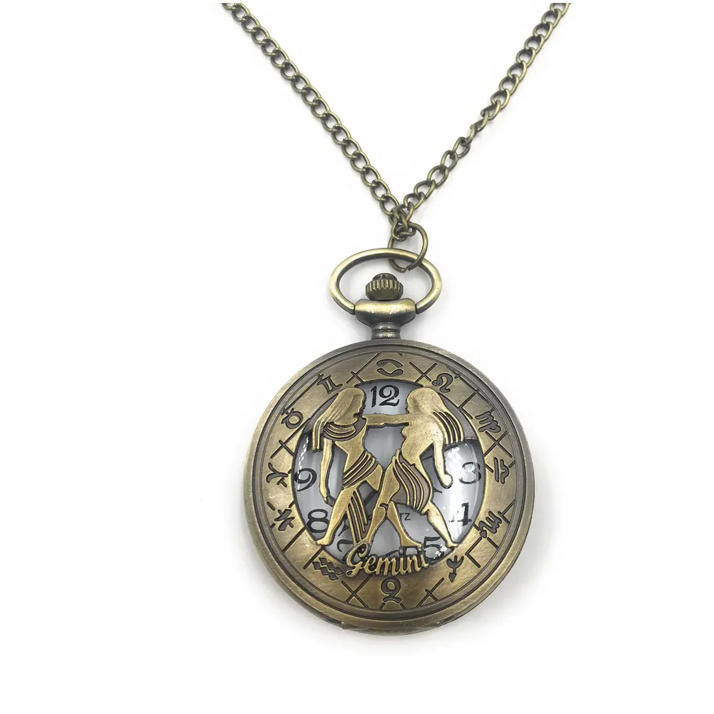 Antique Classic Gemini Vintage Quartz Pocket Watch Case Zodiac 4.5 cms Diameter May 21-June 20