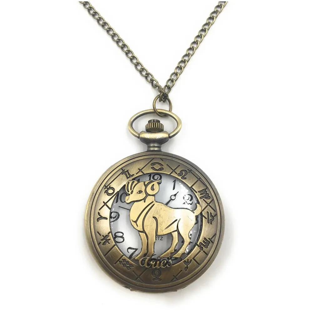 Antique Classic Aries Vintage Quartz Pocket Watch Case Zodiac 4.5 cms Diameter March 21-April 19