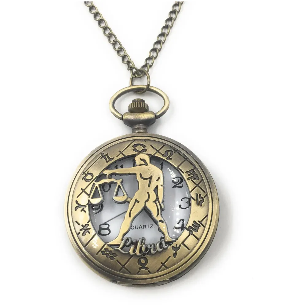 Antique Libra Vintage Quartz Pocket Watch Case Zodiac 4.5 cms Diameter September 23-October 22