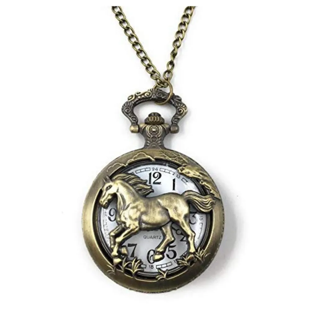 Classic Vintage Retro Antique Skeleton Hollow Horse Chain Pocket Watch for Best Gift to Your Father/Pocket Watch 4.5 cms Diameter