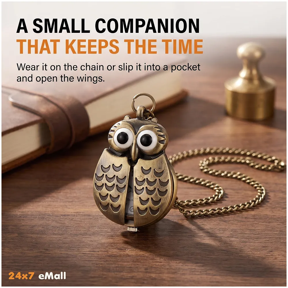 Owl Pocket Watch Pendant Classic Vintage Retro Antique 2.5 cm