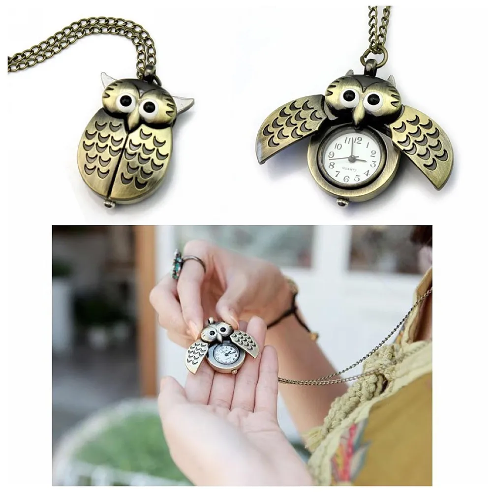 Owl Pocket Watch Pendant Classic Vintage Retro Antique 2.5 cm