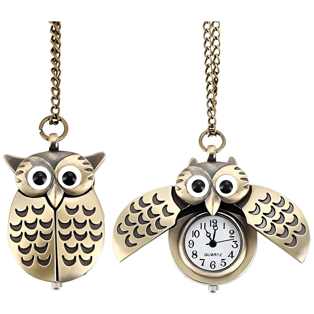 Owl Pocket Watch Pendant Classic Vintage Retro Antique 2.5 cm