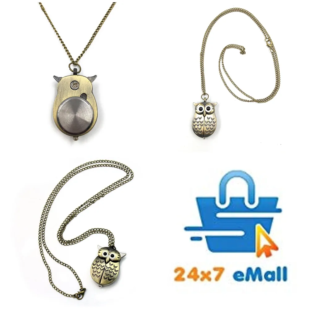 Owl Pocket Watch Pendant Classic Vintage Retro Antique 2.5 cm