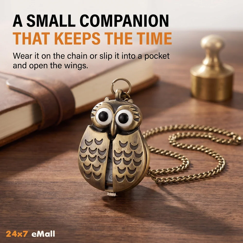 owl Pocket Watch Classic Vintage Retro Antique Owl Chain Pocket 2.5 Cms Diameter Pendent (Owl)
