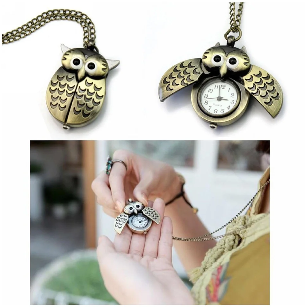 owl Pocket Watch Classic Vintage Retro Antique Owl Chain Pocket 2.5 Cms Diameter Pendent (Owl)