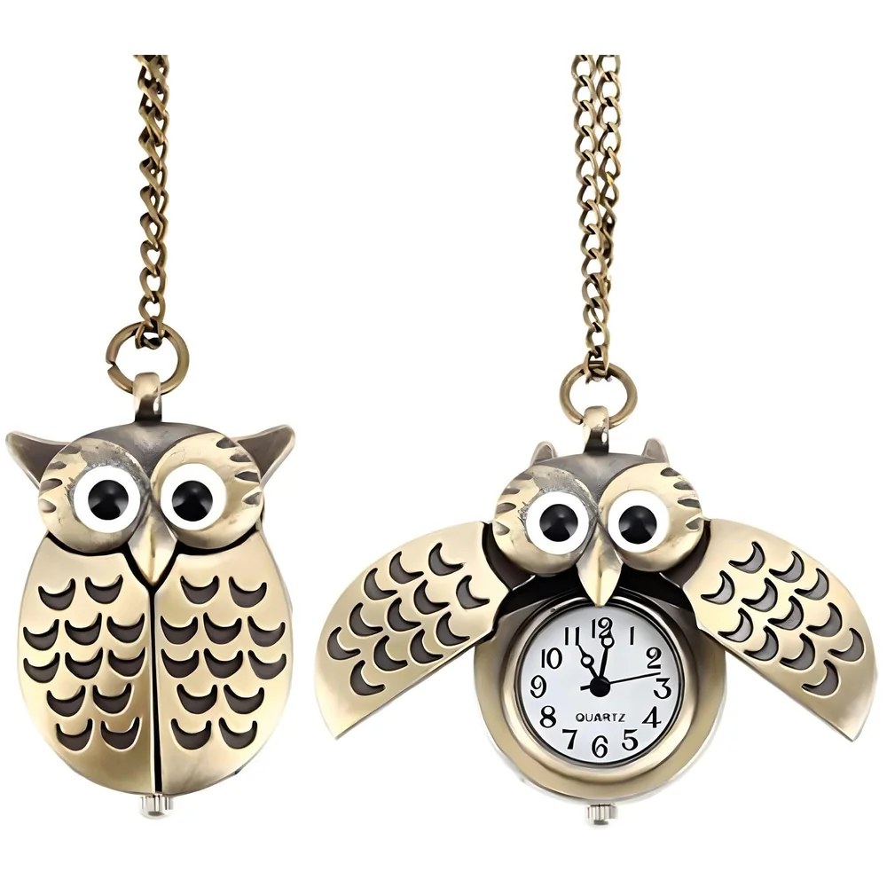 owl Pocket Watch Classic Vintage Retro Antique Owl Chain Pocket 2.5 Cms Diameter Pendent (Owl)