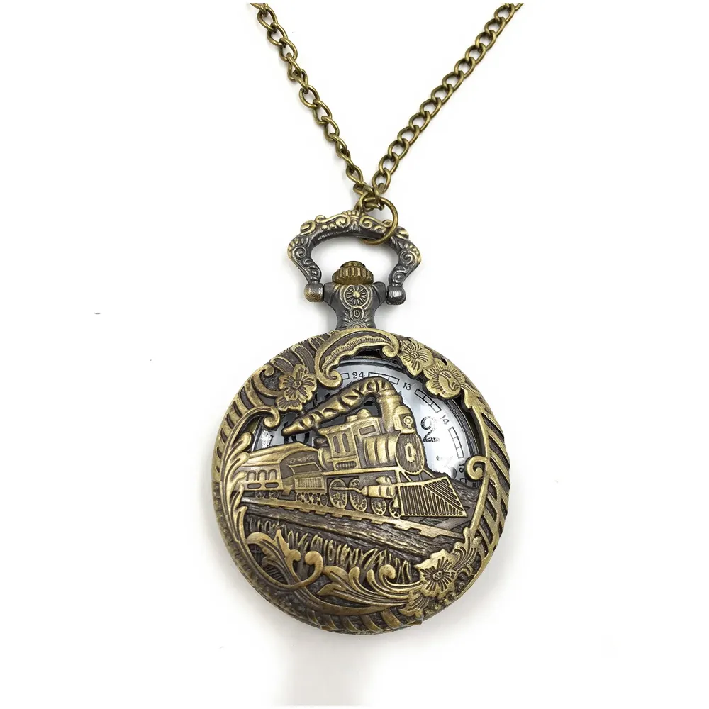 Antique Train Classic Vintage Quartz Pocket Watch Case 4.5 cms Diameter