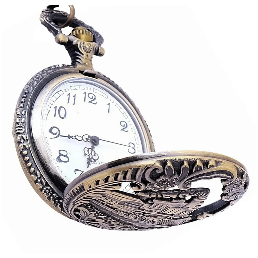 Antique Train Classic Vintage Quartz Pocket Watch Case 4.5 cms Diameter