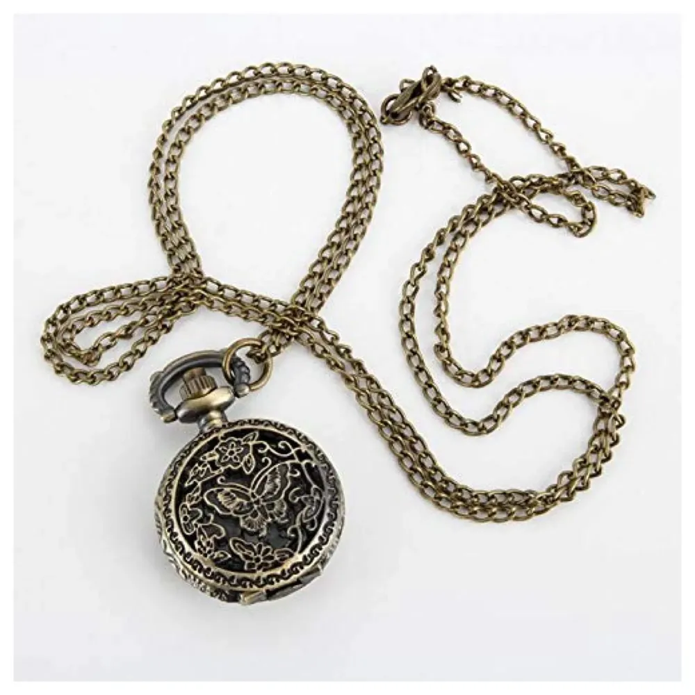 Antique Butterfly Pocket Watch Classic Vintage Quartz Pocket Watch Case 4.5 cms Diameter