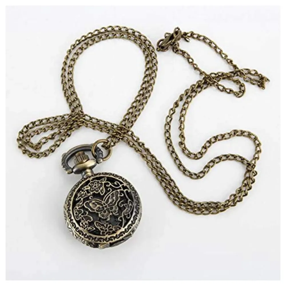 Antique Butterfly Pocket Watch Classic Vintage Quartz Pocket Watch Case 4.5 cms Diameter