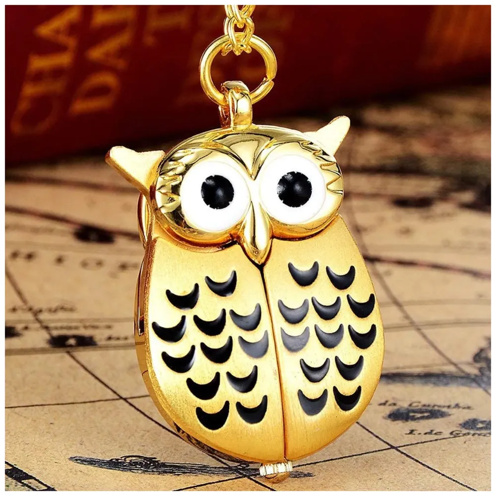 Gold Owl Pocket Watch Classic Vintage Retro Owl Chain Pocket 2.5 Cms Diameter Pendent