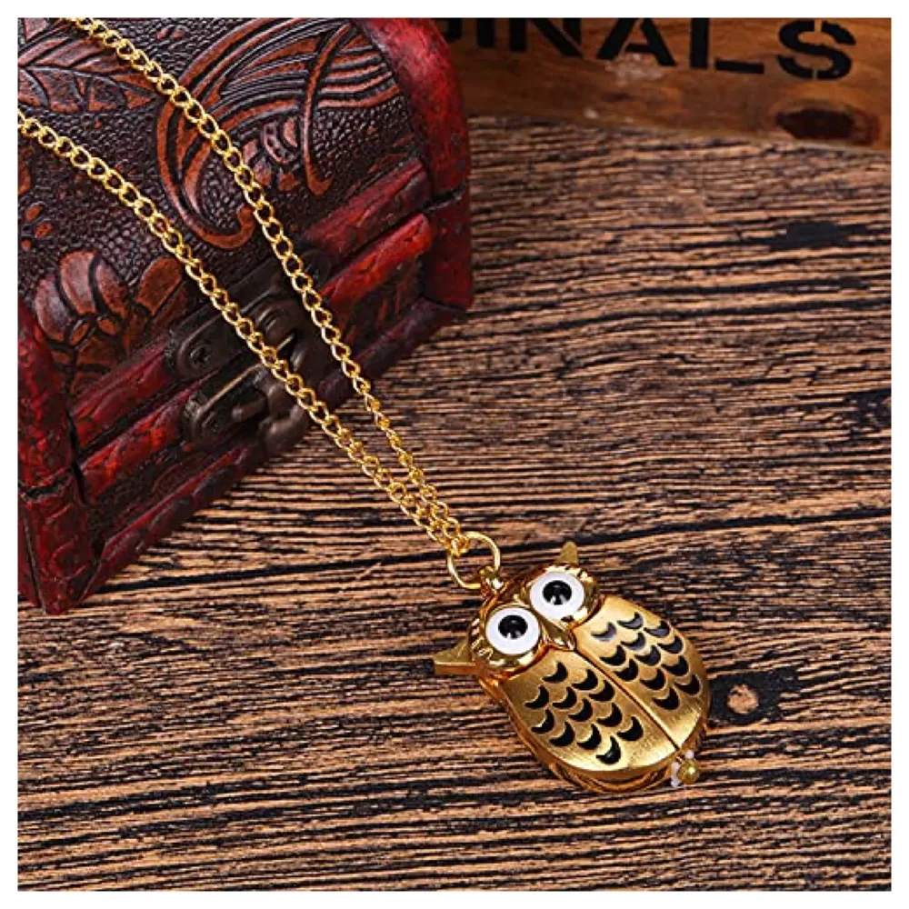 Gold Owl Pocket Watch Classic Vintage Retro Owl Chain Pocket 2.5 Cms Diameter Pendent