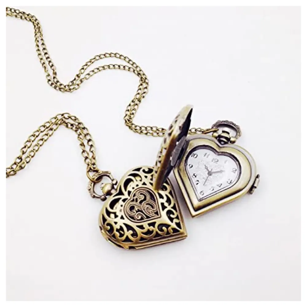 Heart Pocket Watch Classic Vintage Retro Owl Chain Pocket 2.5 Cms Diameter Pendent