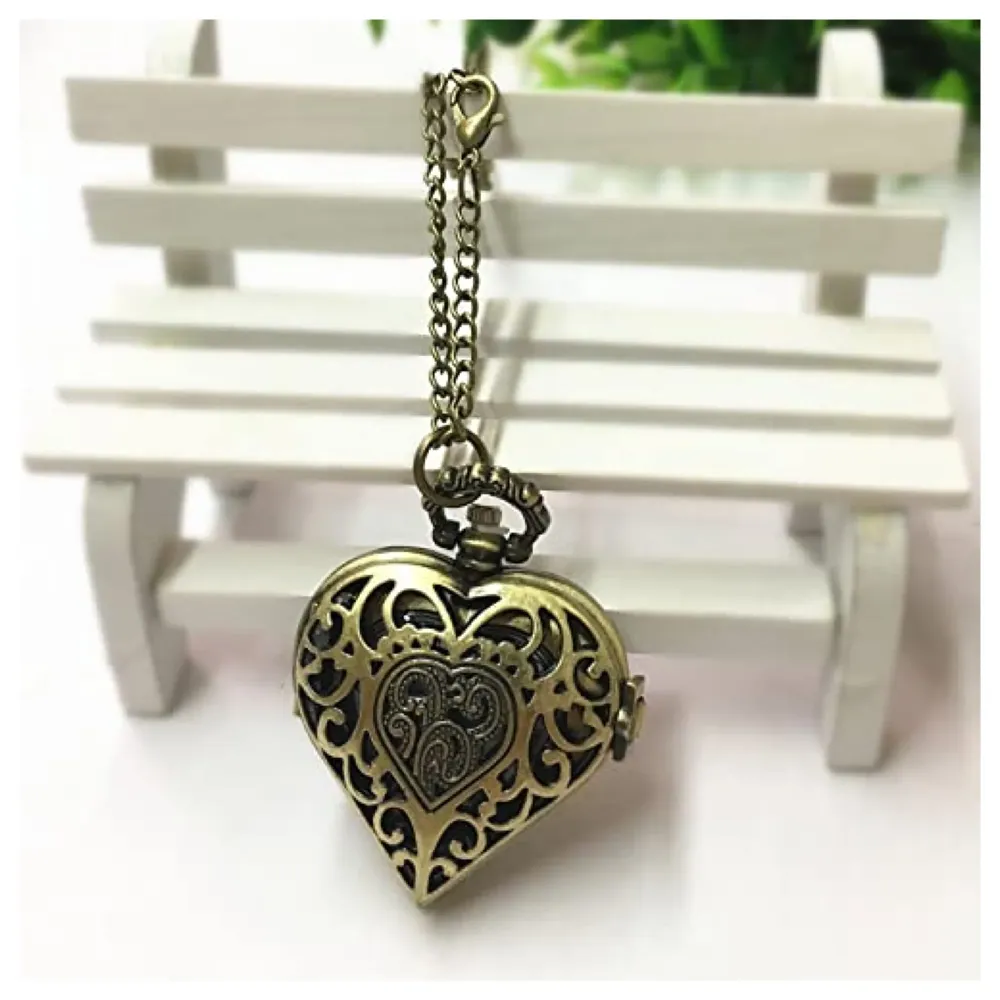 Heart Pocket Watch Classic Vintage Retro Owl Chain Pocket 2.5 Cms Diameter Pendent