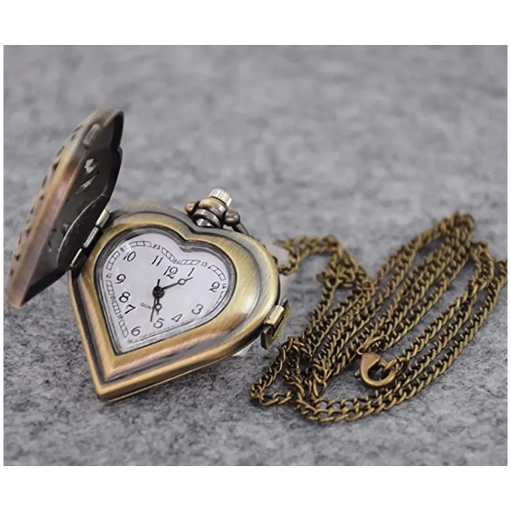 Heart Pocket Watch Classic Vintage Retro Owl Chain Pocket 2.5 Cms Diameter Pendent