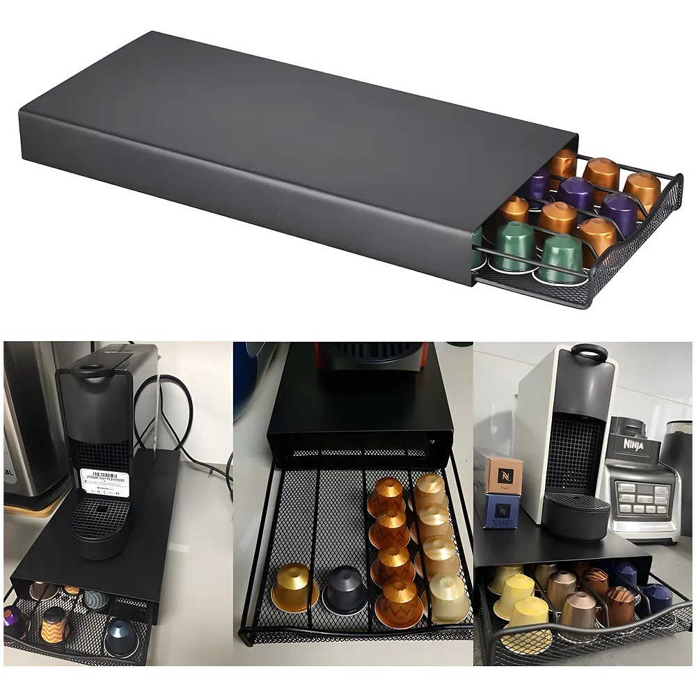 Coffee Capsule Holder 40 Pods For Nespresso Black 37 x 17 x 5 cm