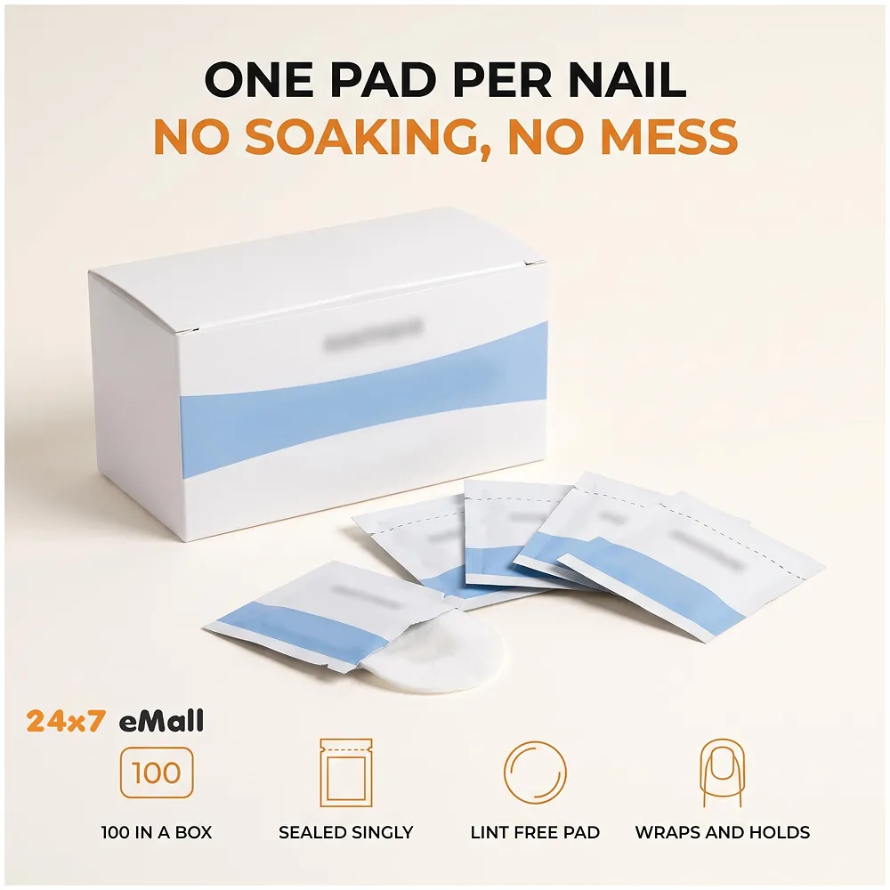 Pack of 100 Gel Nail Polish Remover Pads Lint Free Soak Off Kit