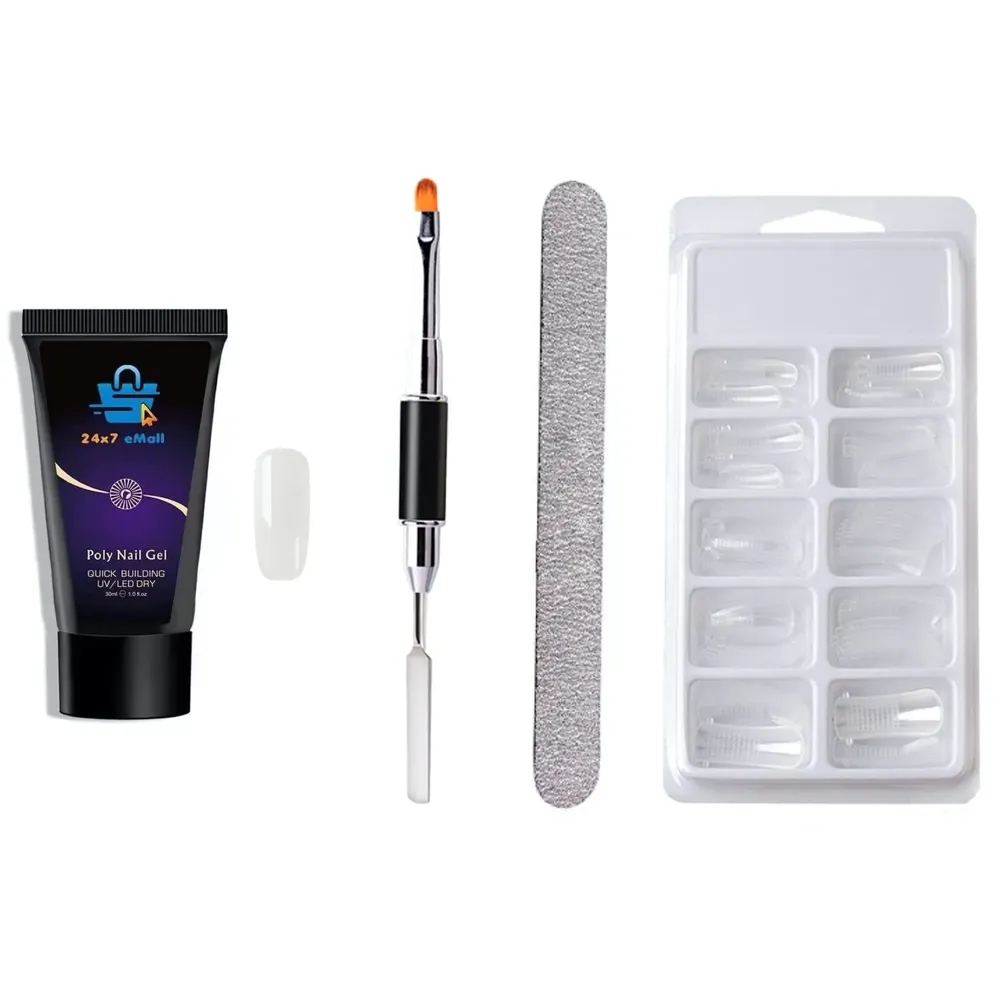 Transparent Poly Nail Gel Acrylic Gel Nail Gel Extension Set including fake nails 100pcs, Nail Spatula And Nail Buffer