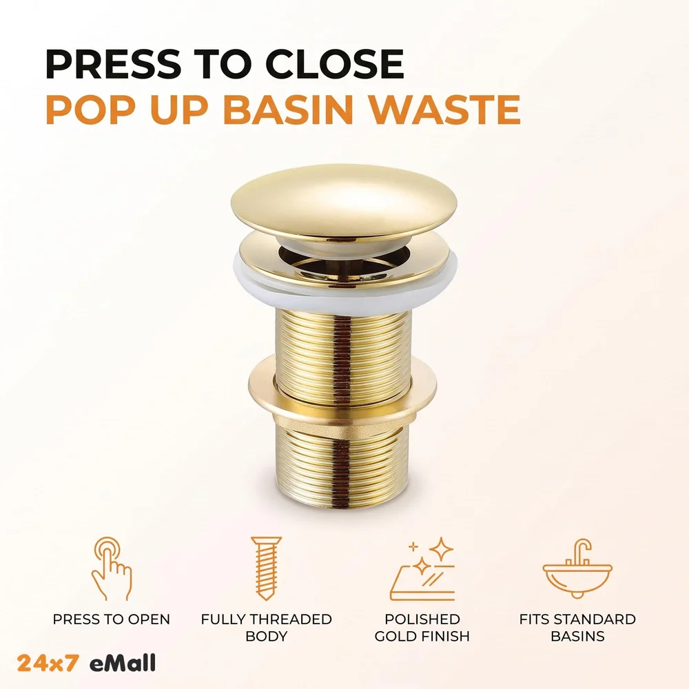 Brass Full Threaded Pop Up Waste Coupling 32 MM ~ 4", Brass Top (Gold)