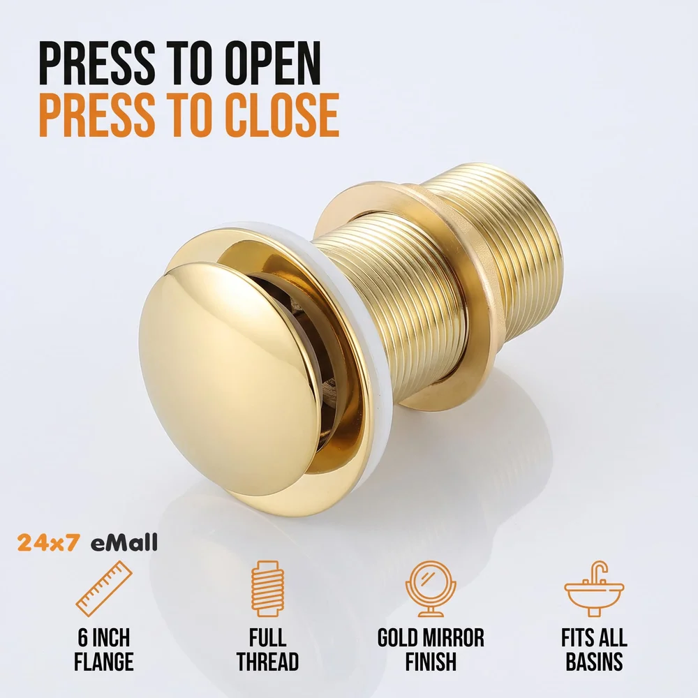 Brass Full Threaded Pop Up Waste Coupling 32 MM ~ 6", Brass Top (Gold - 6 Inch)