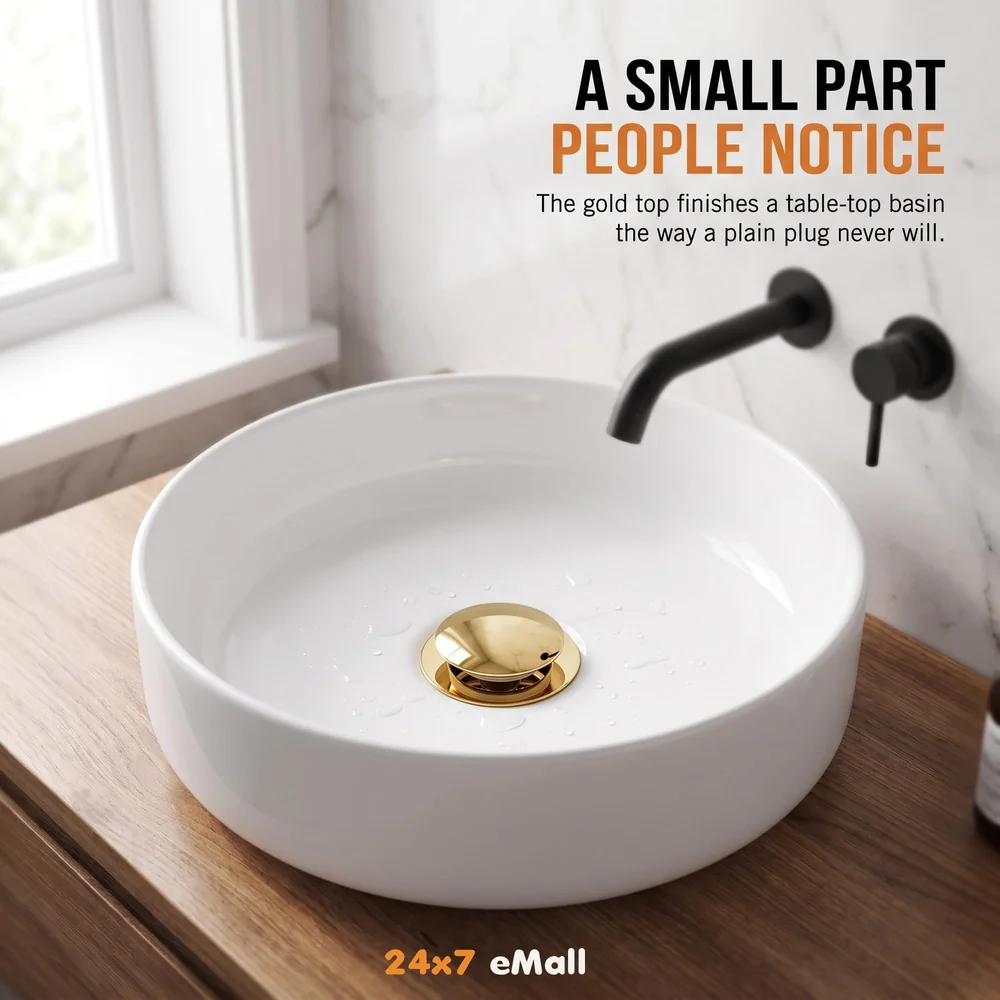 Brass Full Threaded Pop Up Waste Coupling 32 MM ~ 6", Brass Top (Gold - 6 Inch)