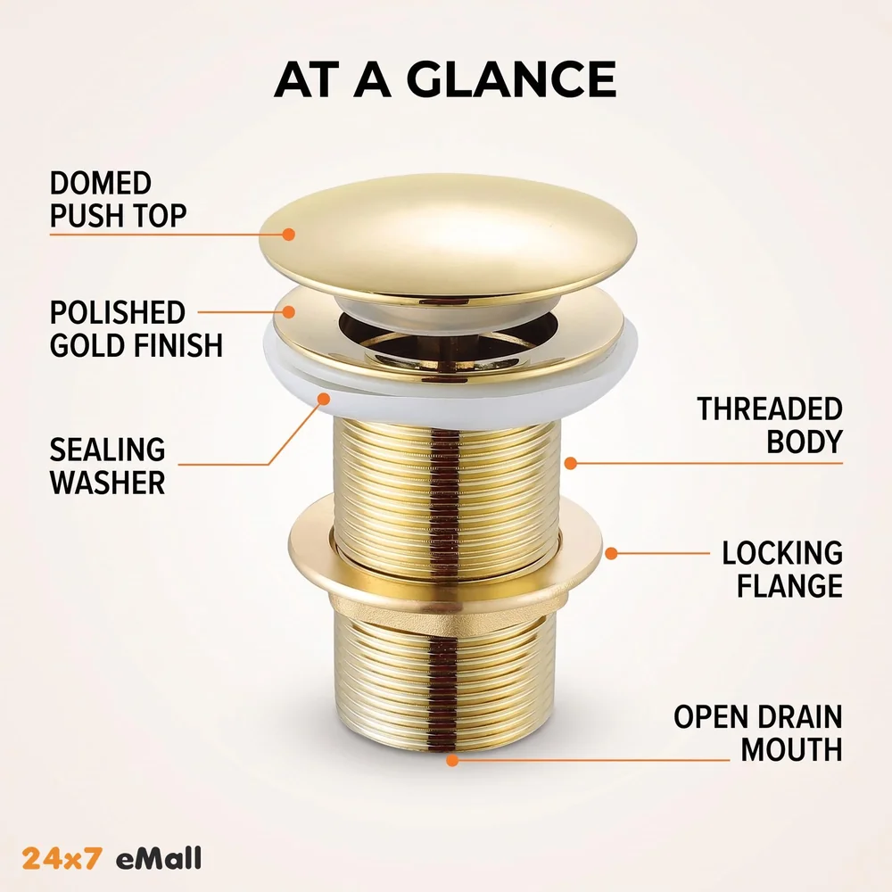 Brass Full Threaded Pop Up Waste Coupling 32 MM ~ 4", Brass Top (Gold)