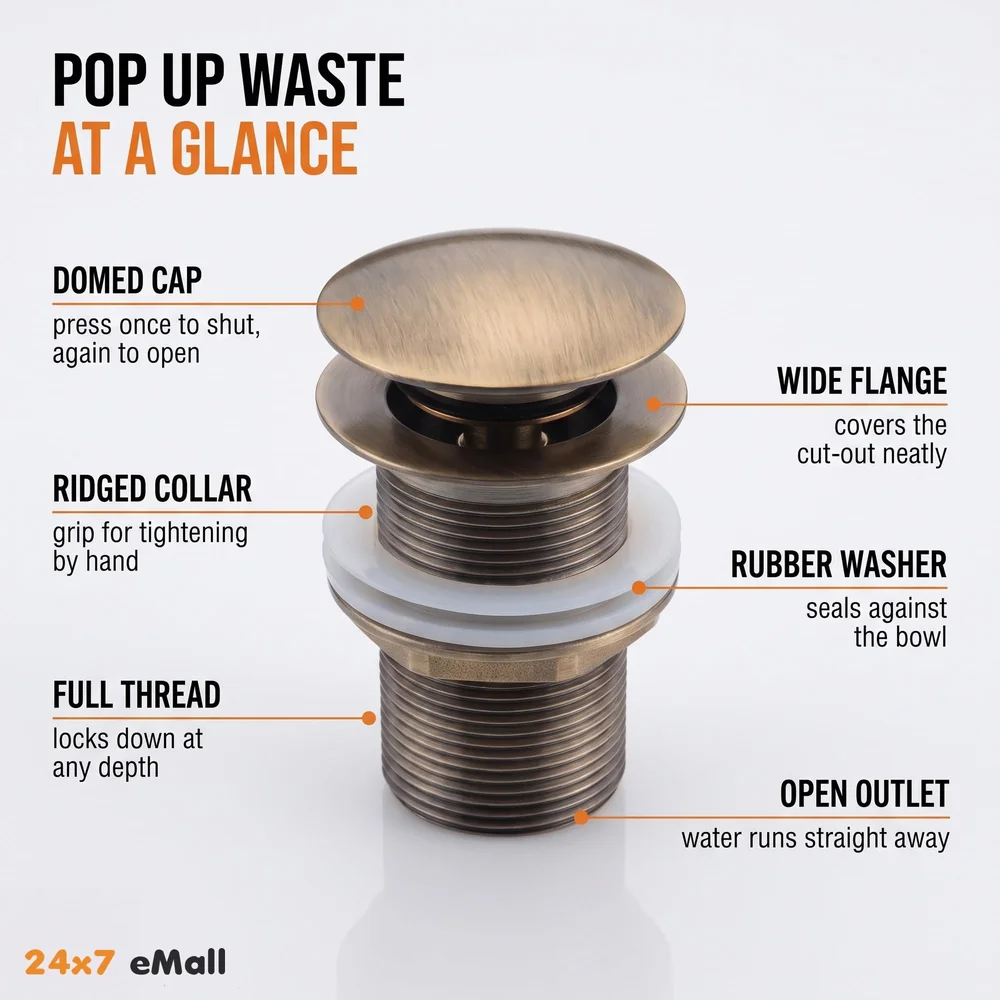 Brass Full Threaded Pop Up Waste Coupling, Brass Top (Antique - 6 Inches)