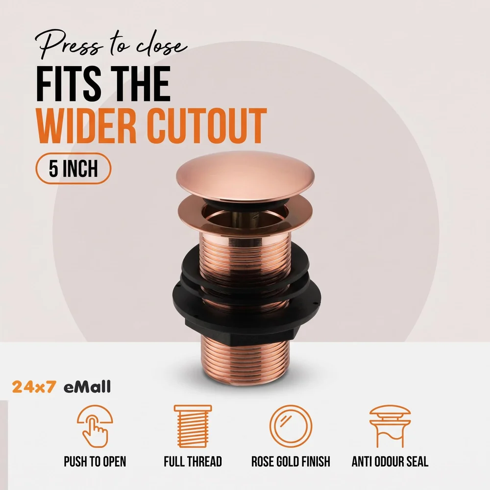 Brass Full Threaded Pop Up Waste Coupling 5", Brass Top (Rose Gold (5 Inch))