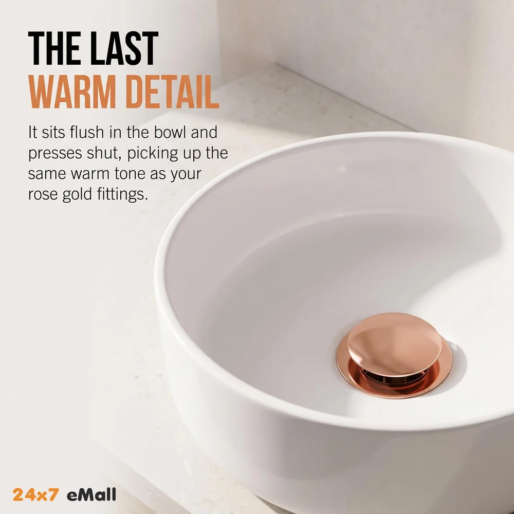 Brass Full Threaded Pop Up Waste Coupling 5", Brass Top (Rose Gold (5 Inch))