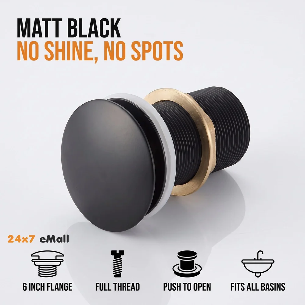 Brass Full Threaded Pop Up Waste Coupling Brass Top (Black - 6 Inches)