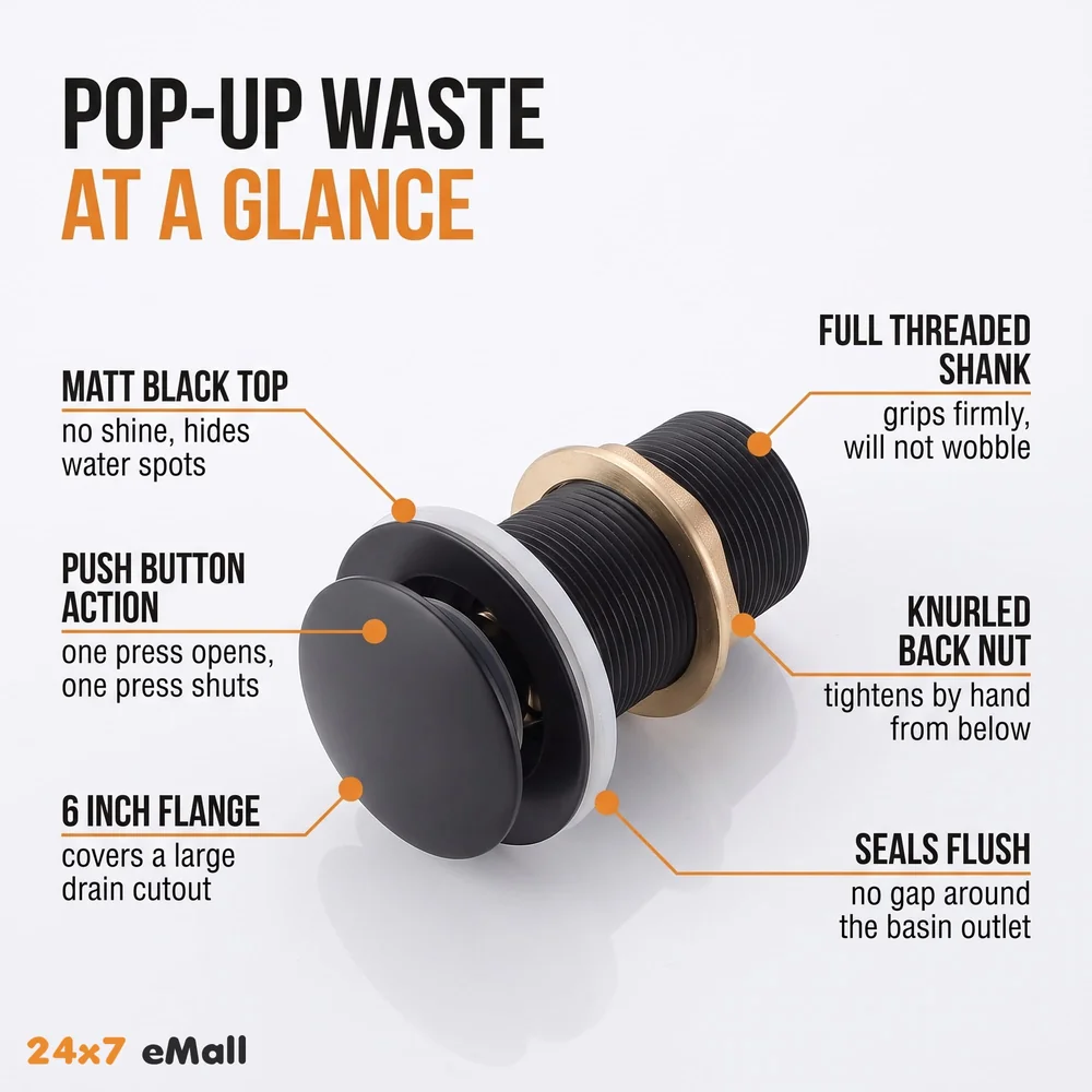 Brass Full Threaded Pop Up Waste Coupling Brass Top (Black - 6 Inches)