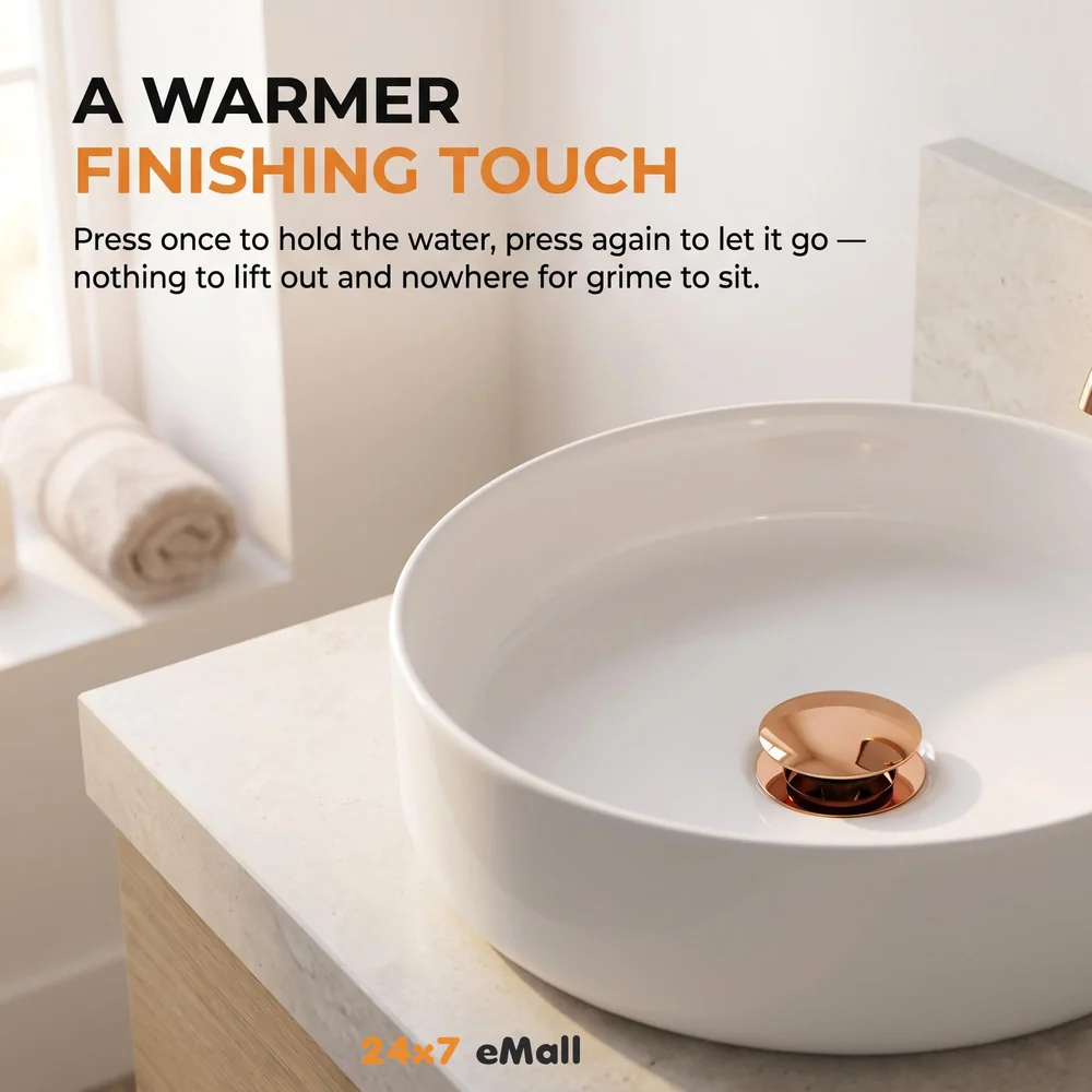 6 Inches Rose Gold Full Threaded Pop Up Waste Coupling for Basins Washroom Toilets Bathroom - 6 inch- 15 cm, Brass Top.