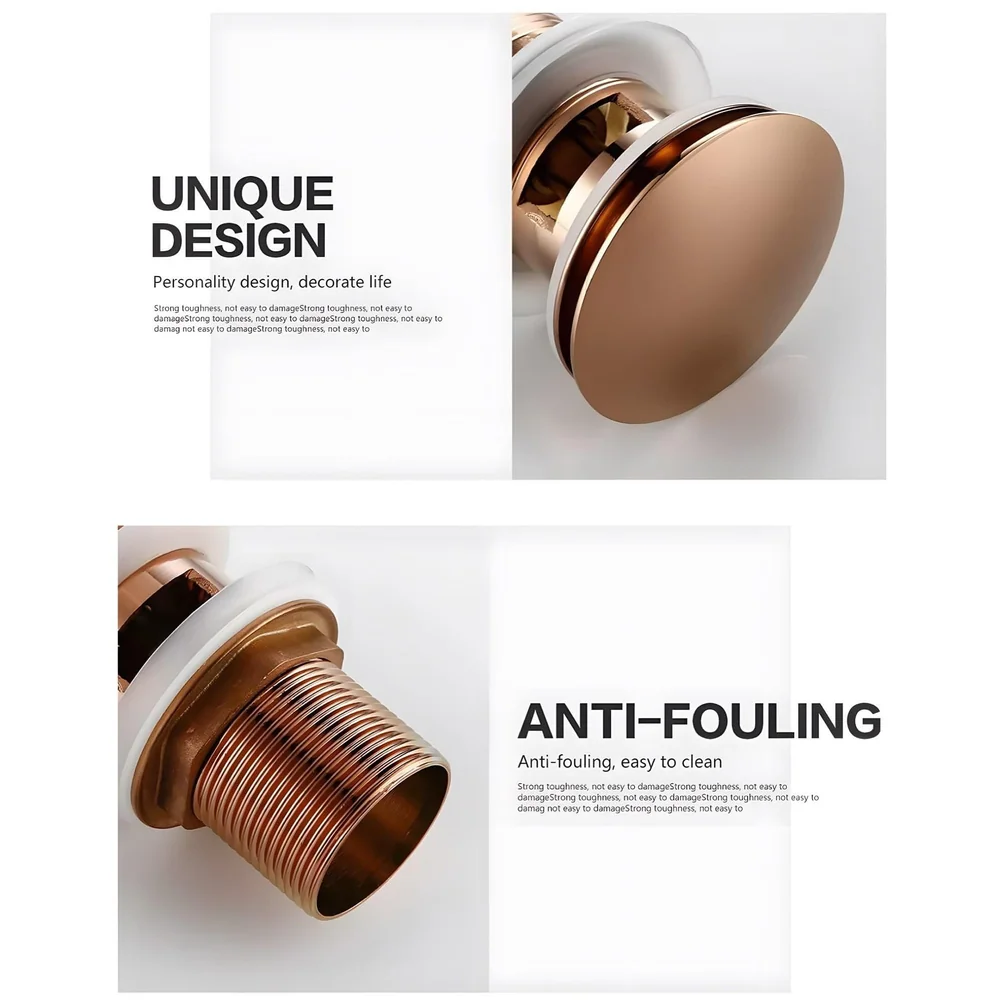 6 Inches Rose Gold Full Threaded Pop Up Waste Coupling for Basins Washroom Toilets Bathroom - 6 inch- 15 cm, Brass Top.