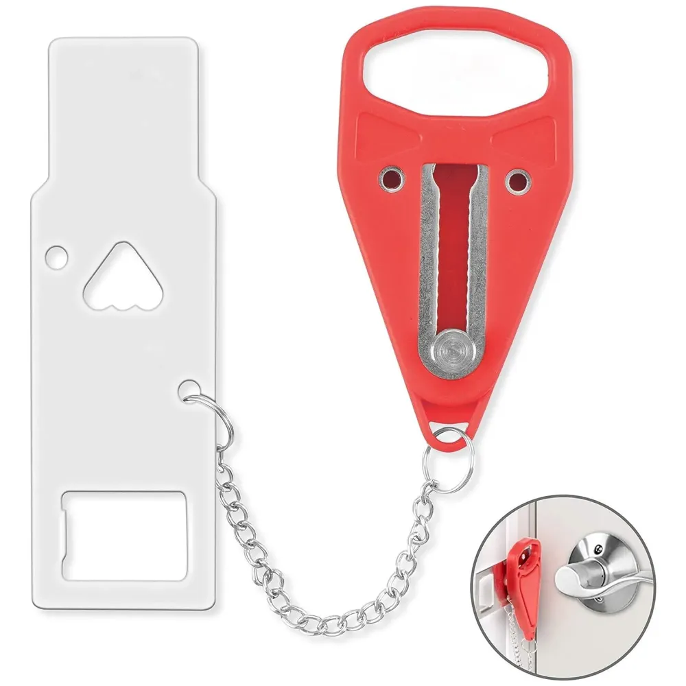 Portable Door Lock Home Security Travel Lockdown Locker Locks for Additional Safety and Privacy Perfect for Traveling Hotel Home Apartment College, Red