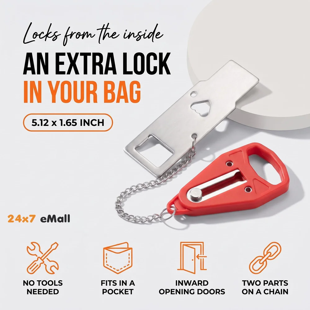 Portable Door Lock Home Security Travel Lockdown Locker Locks for Additional Safety and Privacy Perfect for Traveling Hotel Home Apartment College, Red