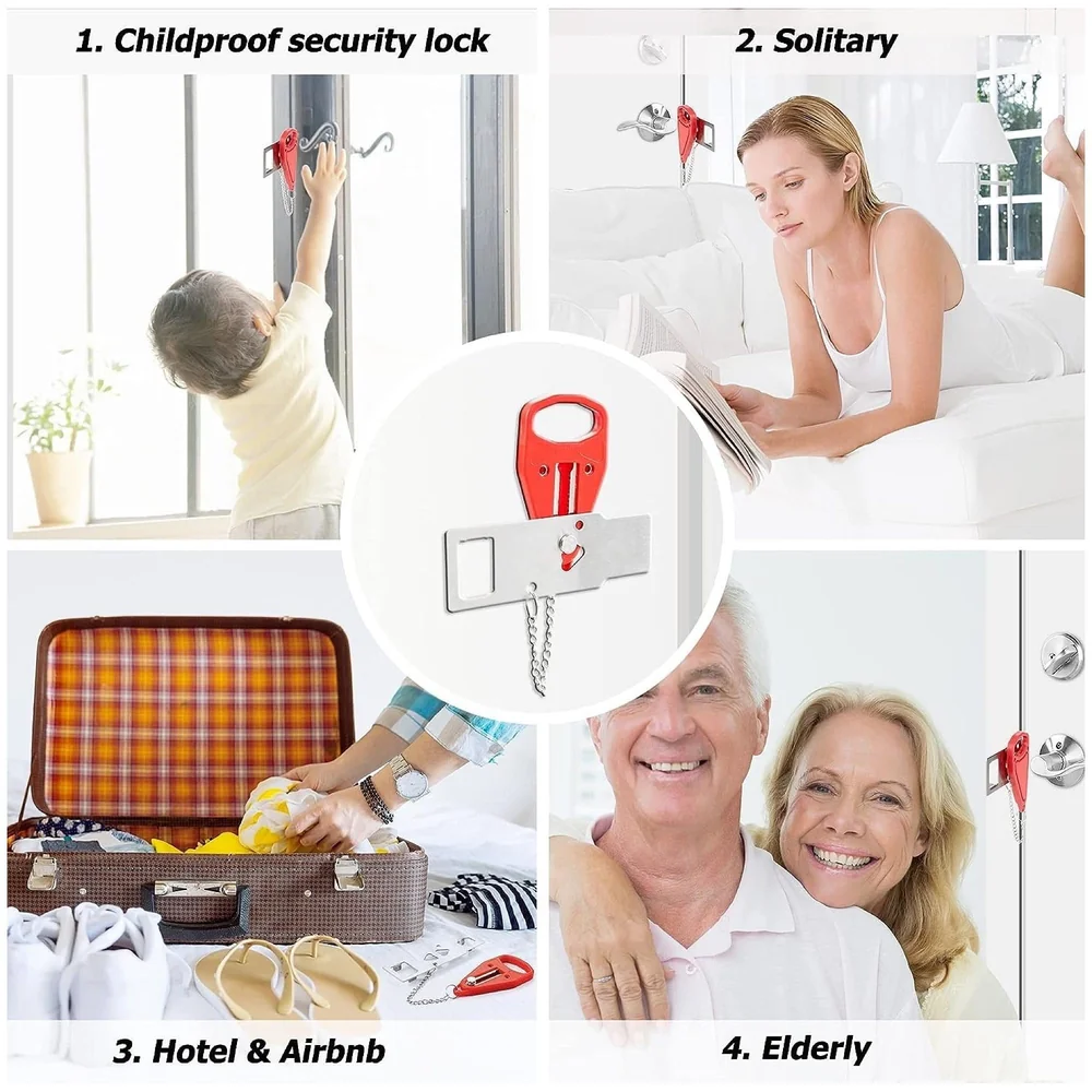 Portable Door Lock Home Security Travel Lockdown Locker Locks for Additional Safety and Privacy Perfect for Traveling Hotel Home Apartment College, Red